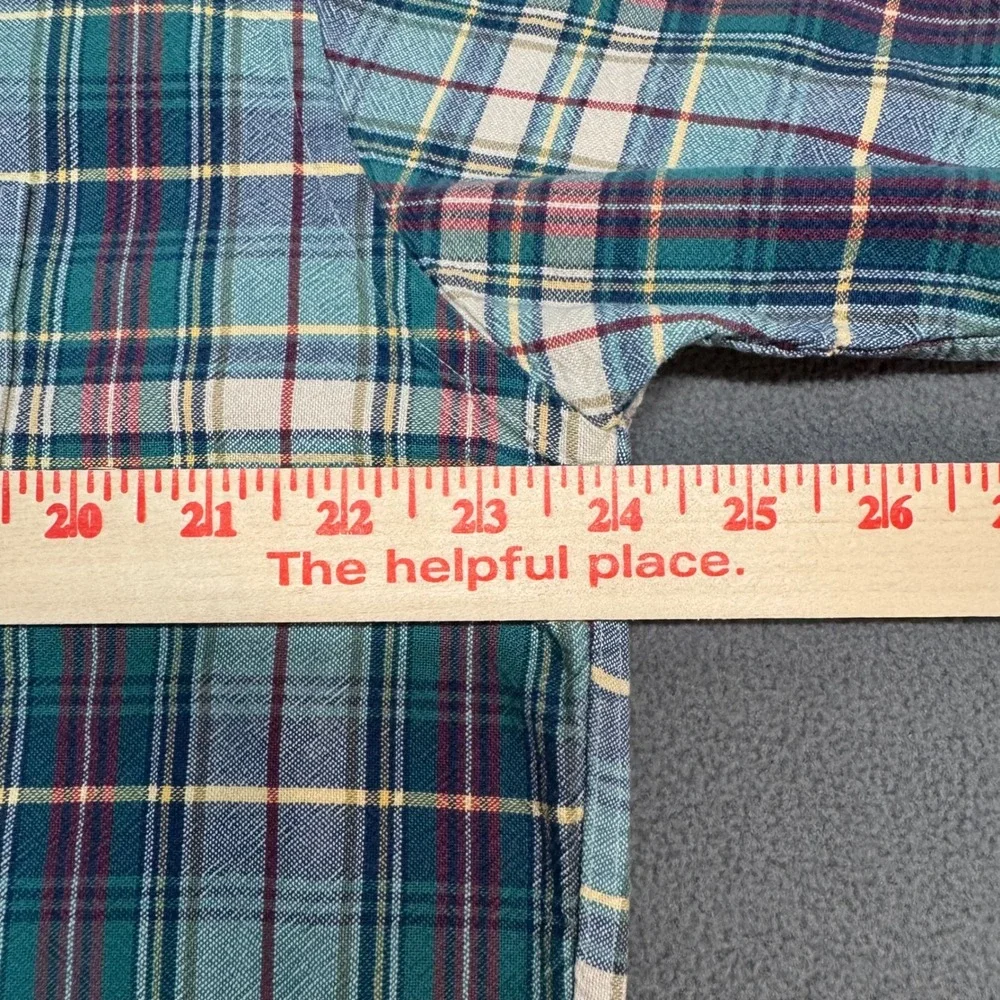 Vintage BD Baggies Short Sleeve Plaid Button Down Shirt L Teal Blue Green Casual